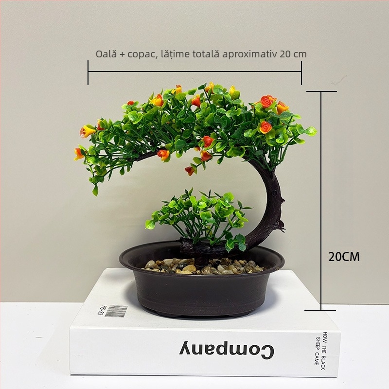 Bonsai de pin artificial pentru interior, ornament plastic, 20 cm