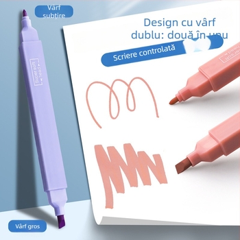 Marker fluorescent cu două capete pentru elevi – caiet Morandi, evidențierea punctelor cheie, vârf gros și subțire, culori pastel macarons