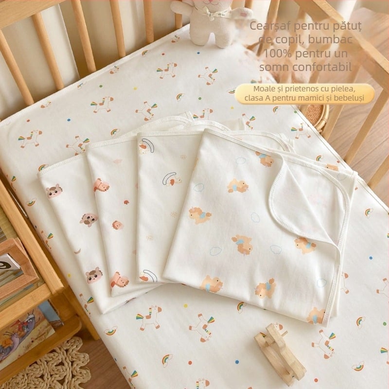 Cearșaf de pat pentru bebeluși, bumbac 100%, gros, patchwork, dimensiuni 1,2 × 1,5 m