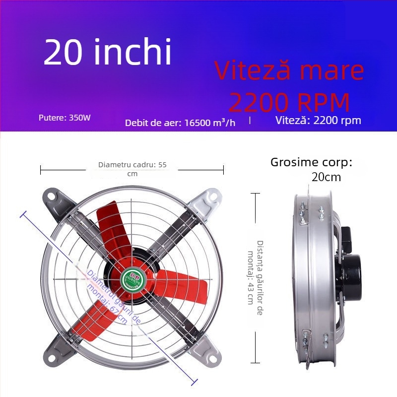 Ventilator de evacuare industrial, putere mare, silențios, pentru ventilația bucătăriei cu viteză înaltă