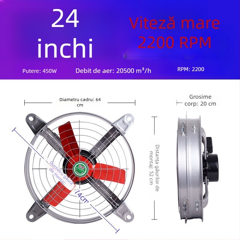 Ventilator de evacuare industrial, putere mare, silențios, pentru ventilația bucătăriei cu viteză înaltă