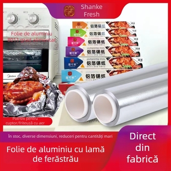 Folie de aluminiu alimentară - rolă 30 cm x 5 m, 10 µm, rezistentă la temperaturi înalte, pentru grătar și friteuză cu aer, utilizare comercială, biodegradabilă