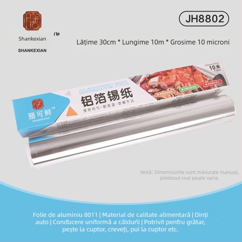 Folie de aluminiu alimentară - rolă 30 cm x 5 m, 10 µm, rezistentă la temperaturi înalte, pentru grătar și friteuză cu aer, utilizare comercială, biodegradabilă