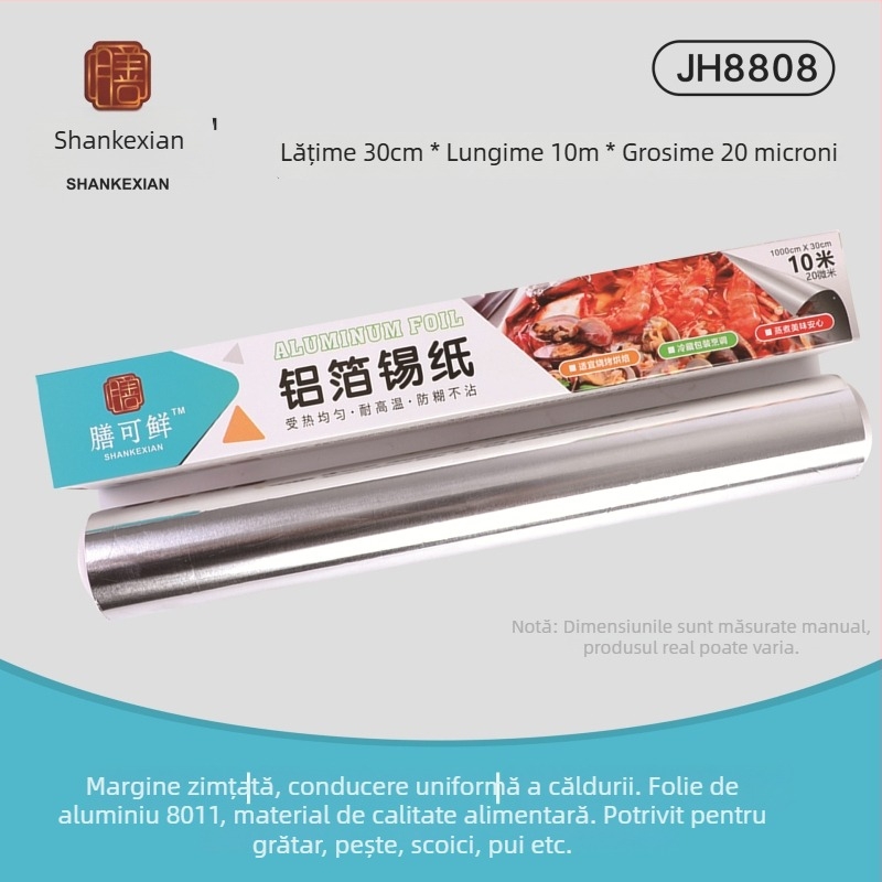 Folie de aluminiu alimentară - rolă 30 cm x 5 m, 10 µm, rezistentă la temperaturi înalte, pentru grătar și friteuză cu aer, utilizare comercială, biodegradabilă