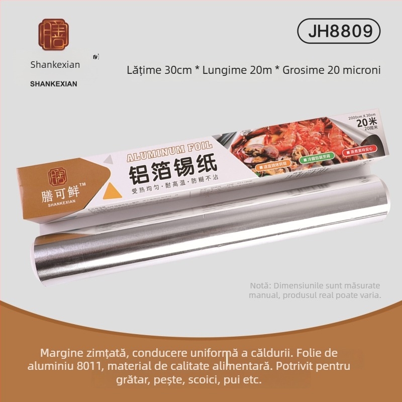 Folie de aluminiu alimentară - rolă 30 cm x 5 m, 10 µm, rezistentă la temperaturi înalte, pentru grătar și friteuză cu aer, utilizare comercială, biodegradabilă