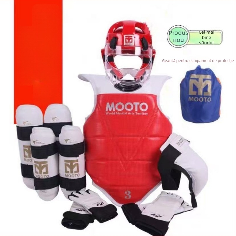 Echipament de protecție Taekwondo pentru copii – set de 5 sau 8 piese cu protecții pentru cap, talie, cot, gambă, umăr, genunchi și gleznă