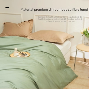 Față de pat din bumbac cu fibre lungi, satin, cu protecție pentru saltea, culoare solidă
