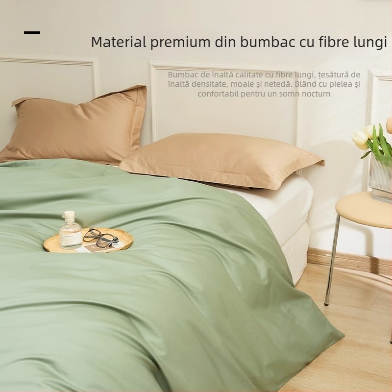 Față de pat din bumbac cu fibre lungi, satin, cu protecție pentru saltea, culoare solidă
