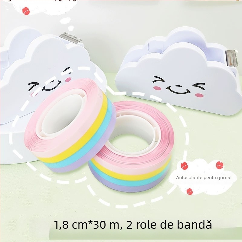 Tăietor de bandă cu motiv nor și curcubeu, suport de birou pentru bandă – design desen animat