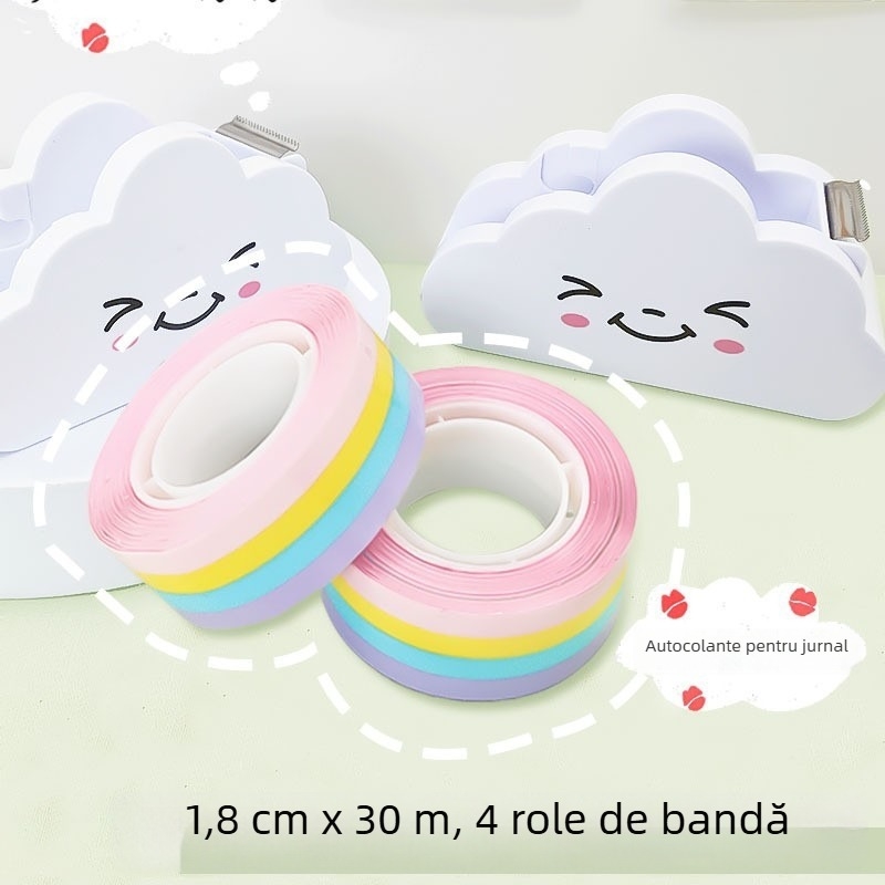 Tăietor de bandă cu motiv nor și curcubeu, suport de birou pentru bandă – design desen animat