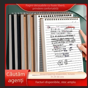 Caiet spiral din hârtie Kraft, format B5, gros, cu deschidere în sus, cu pagini liniate și pătrate, stil minimalist pentru studenți și examene de masterat