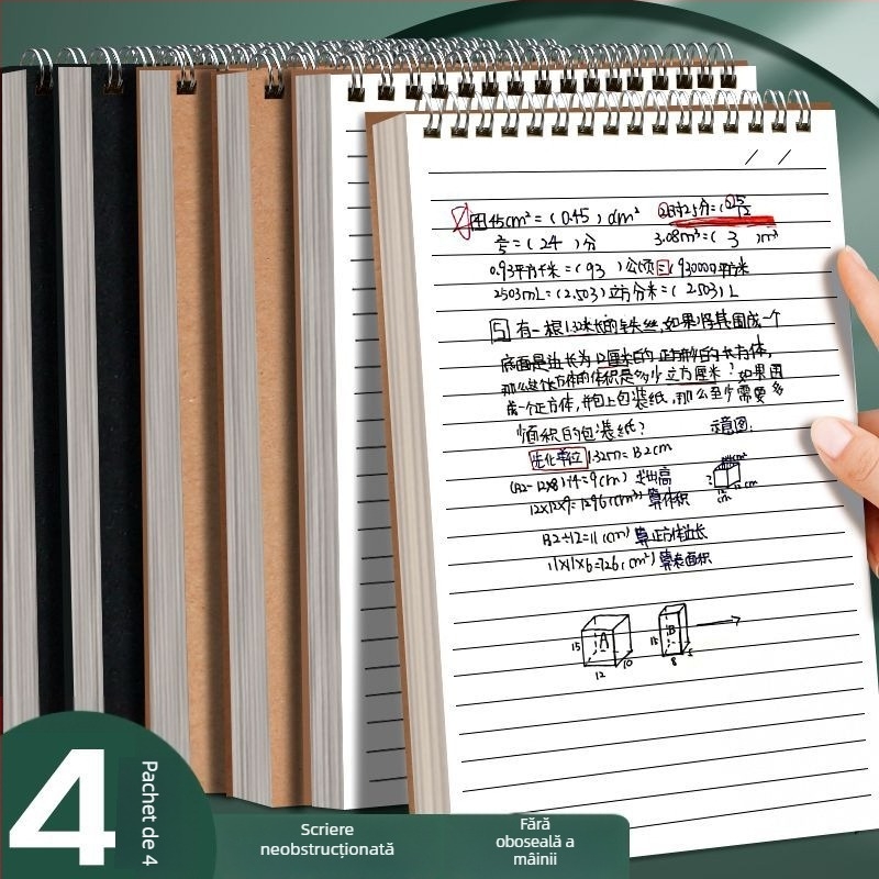 Caiet spiral din hârtie Kraft, format B5, gros, cu deschidere în sus, cu pagini liniate și pătrate, stil minimalist pentru studenți și examene de masterat