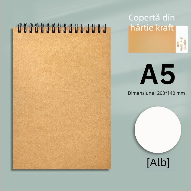 Caiet spiral din hârtie Kraft, format B5, gros, cu deschidere în sus, cu pagini liniate și pătrate, stil minimalist pentru studenți și examene de masterat