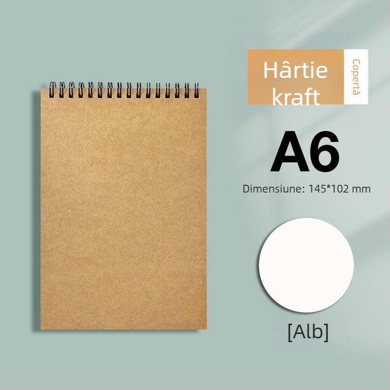 Caiet spiral din hârtie Kraft, format B5, gros, cu deschidere în sus, cu pagini liniate și pătrate, stil minimalist pentru studenți și examene de masterat