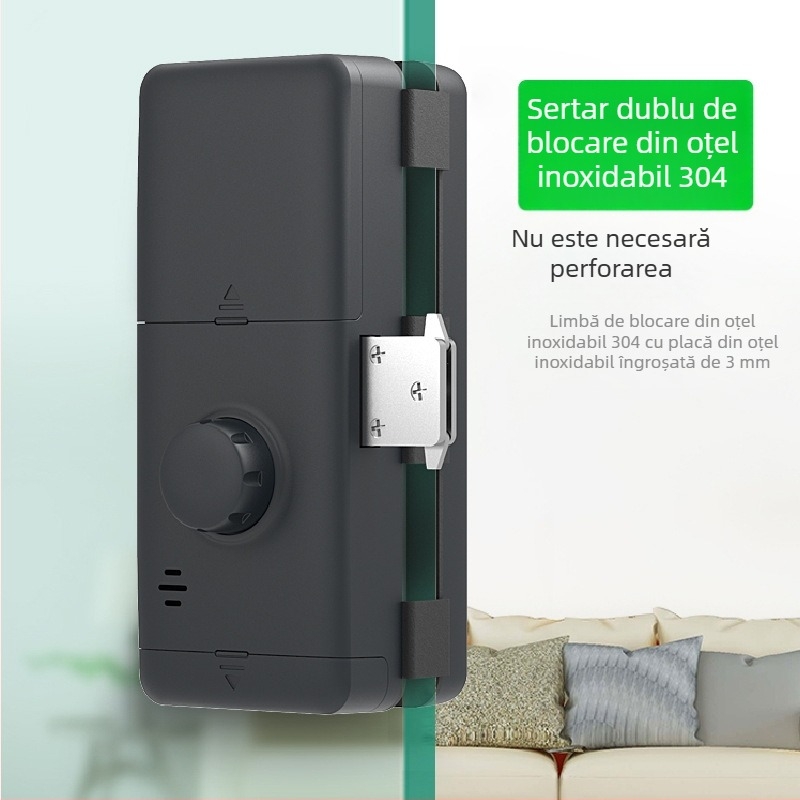 Încuietoare inteligentă pentru ușa de sticlă a biroului, cu amprentă, parolă, Bluetooth și card magnetic; automată, fără găurire