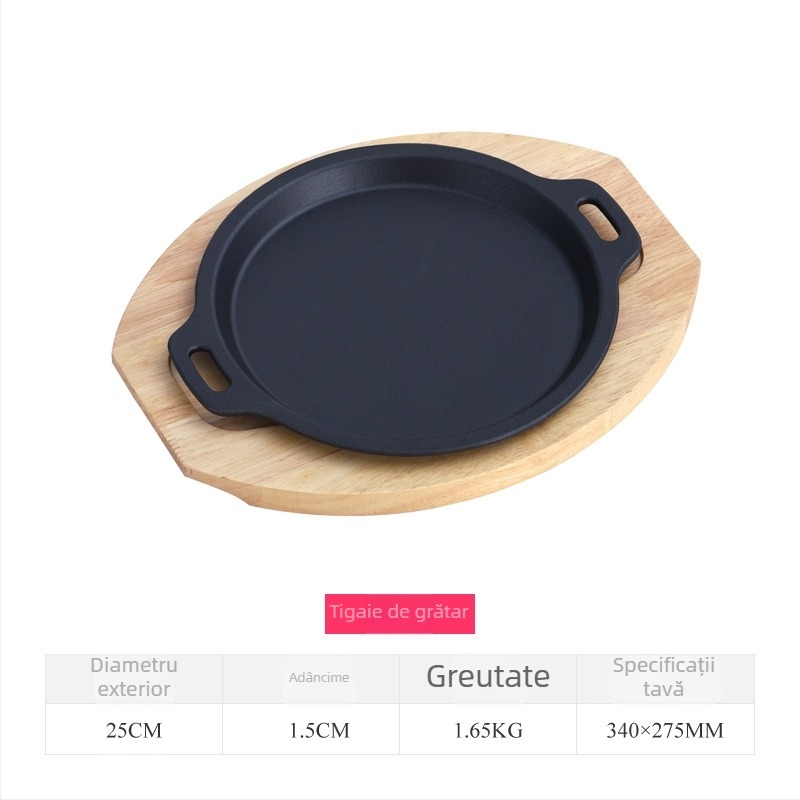 Tigaie grill din fontă, de înaltă calitate, îngroșată, pentru grătar și steak, compatibilă cu inducția, formă rotundă