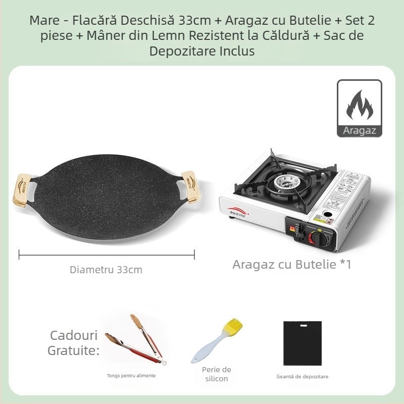 Grill exterior pentru plită cu inducție, placă BBQ în stil coreean, tigaie portabilă din fier pentru camping