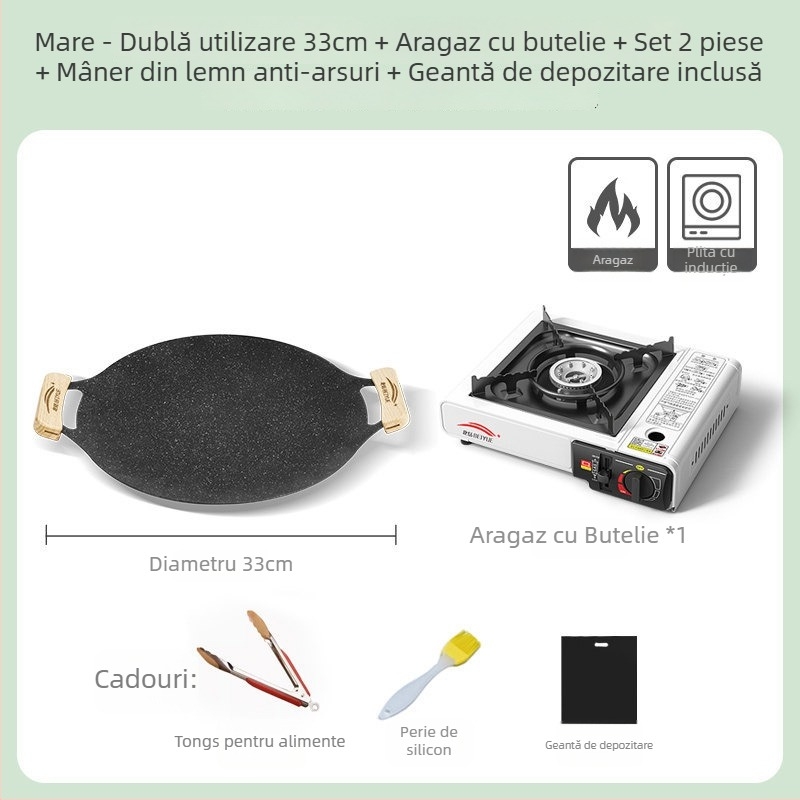 Grill exterior pentru plită cu inducție, placă BBQ în stil coreean, tigaie portabilă din fier pentru camping