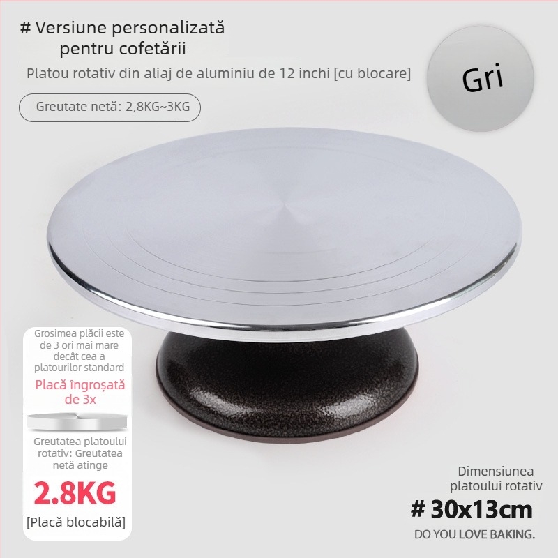 Tavă rotativă pentru decorarea torturilor — din aluminiu, pentru uz profesional