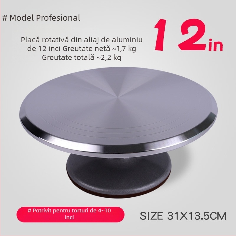 Tavă rotativă pentru decorarea torturilor — din aluminiu, pentru uz profesional