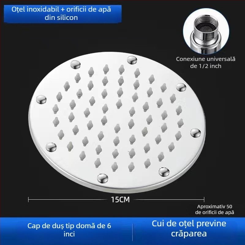 Cap de duș puternic, cu ploaie mare, pulverizare superioară, cap cu o singură duză, din oțel inoxidabil