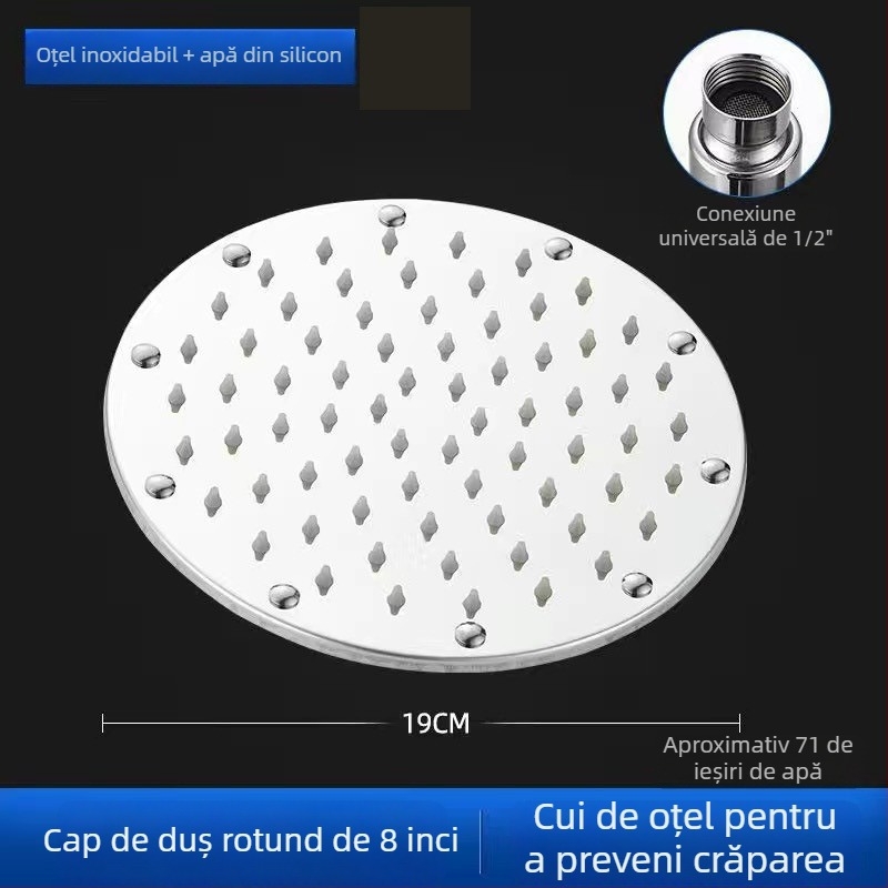 Cap de duș puternic, cu ploaie mare, pulverizare superioară, cap cu o singură duză, din oțel inoxidabil