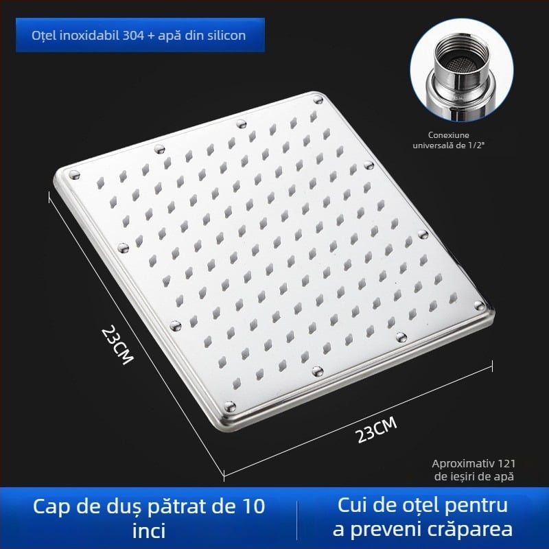 Cap de duș puternic, cu ploaie mare, pulverizare superioară, cap cu o singură duză, din oțel inoxidabil