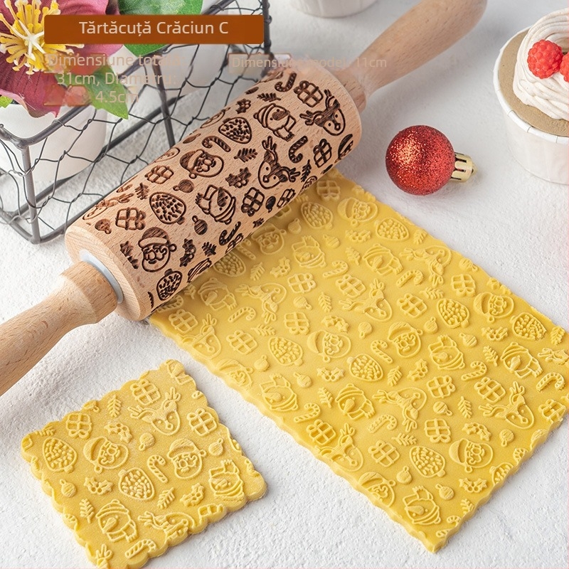 Sucitor de aluat de Crăciun, cu model gravat pentru biscuiți și fondant