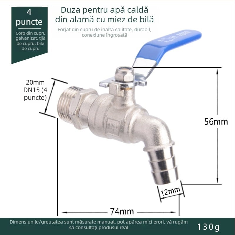 Robinet din alamă pentru apă caldă la temperaturi înalte, duză de pornire rapidă pentru boiler și supapă de golire de 3/4 inch, rezistent la intemperii, design întărit