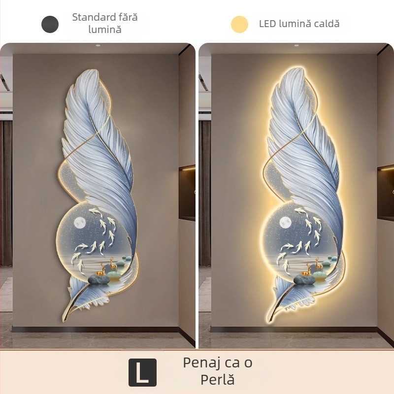 Tablou decorativ LED pentru intrare, cu pană luminosă, pentru hol, de lux