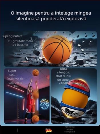 Baschet silențios pentru interior, pentru copii și adulți — minge din burete profesională, cu rebound ridicat și fără reziduuri.