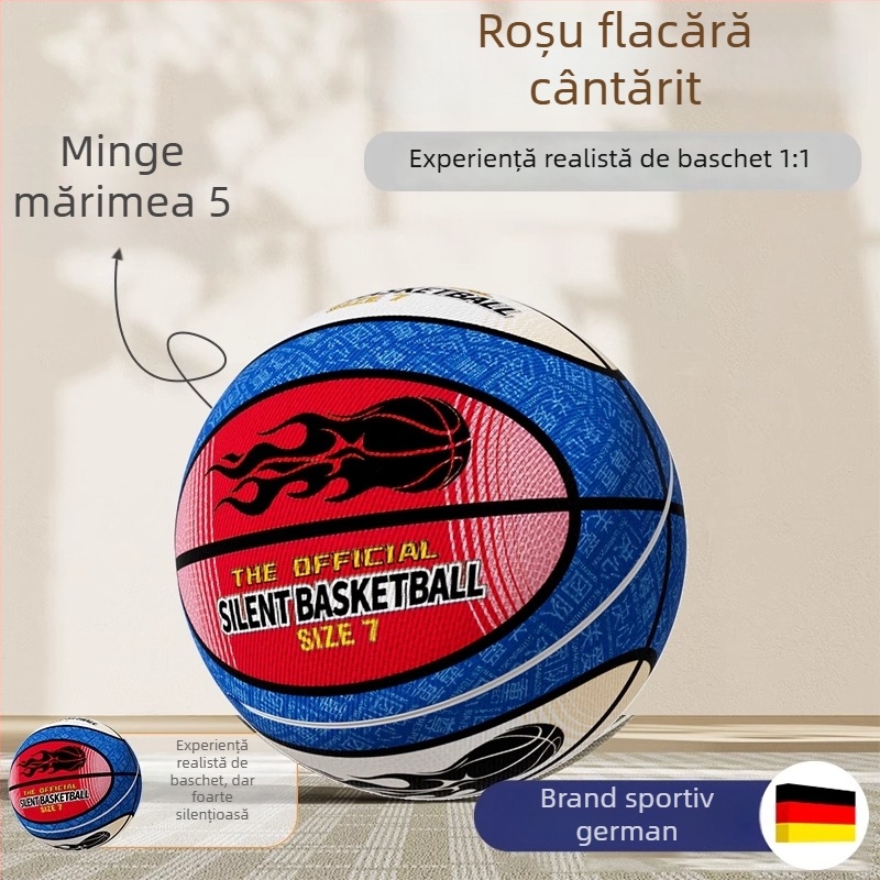 Baschet silențios pentru interior, pentru copii și adulți — minge din burete profesională, cu rebound ridicat și fără reziduuri.