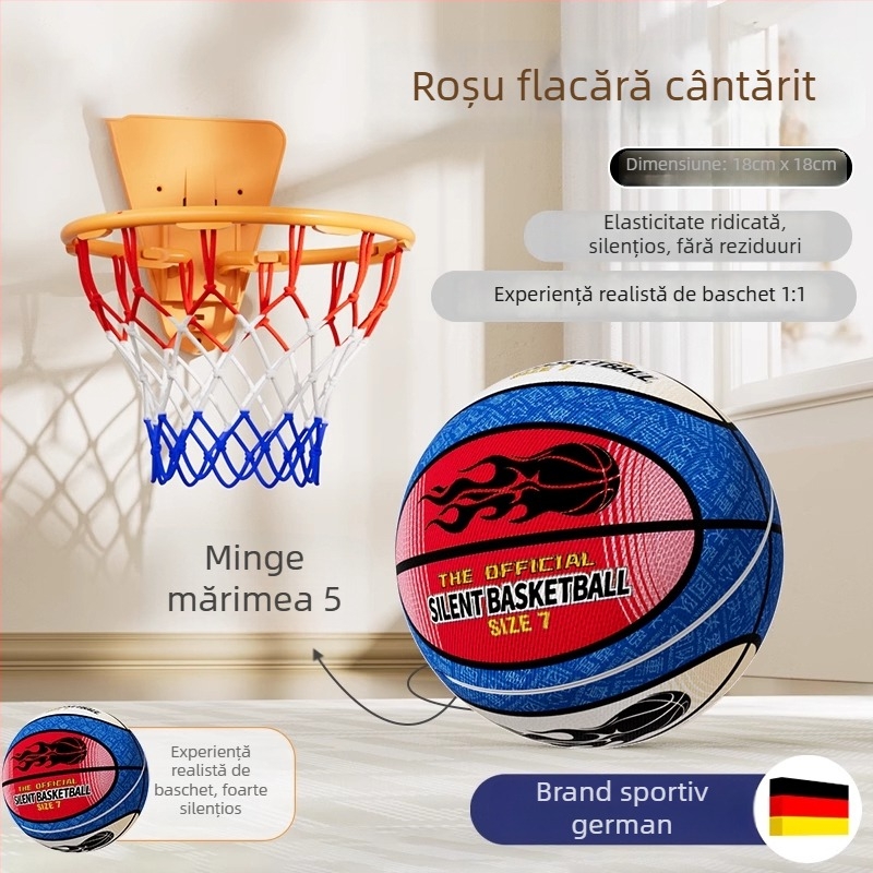 Baschet silențios pentru interior, pentru copii și adulți — minge din burete profesională, cu rebound ridicat și fără reziduuri.