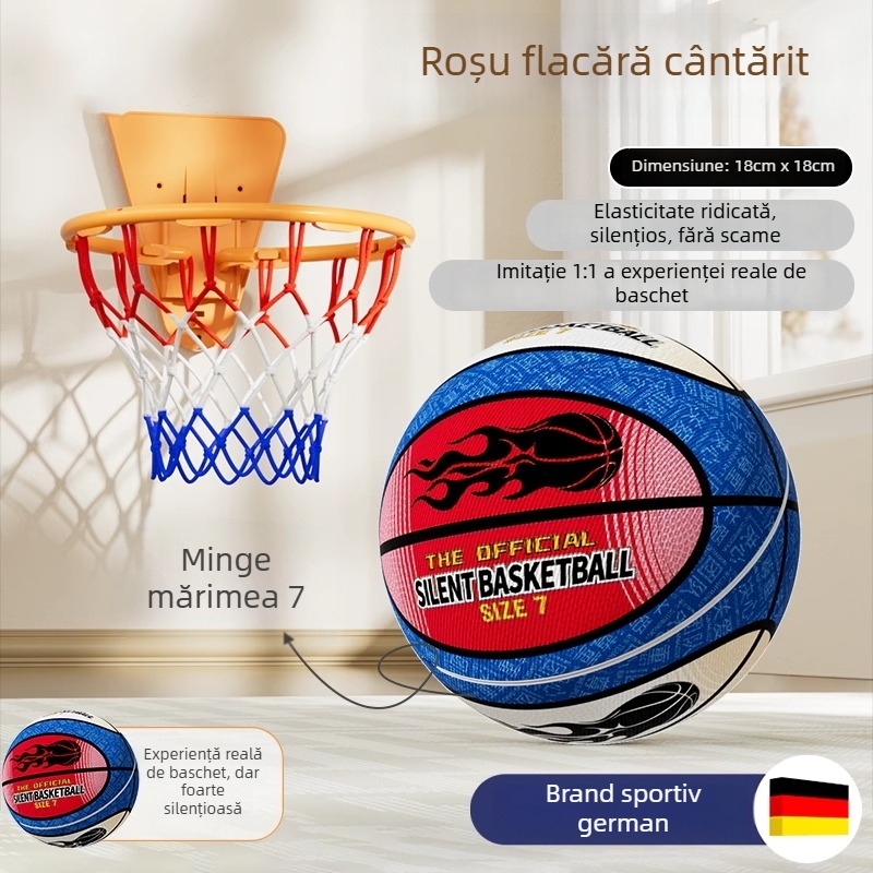 Baschet silențios pentru interior, pentru copii și adulți — minge din burete profesională, cu rebound ridicat și fără reziduuri.