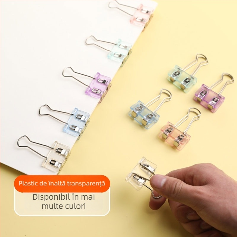 Cleme colorate transparente pentru birou, chitanțe și documente, clemă din plastic pentru organizare