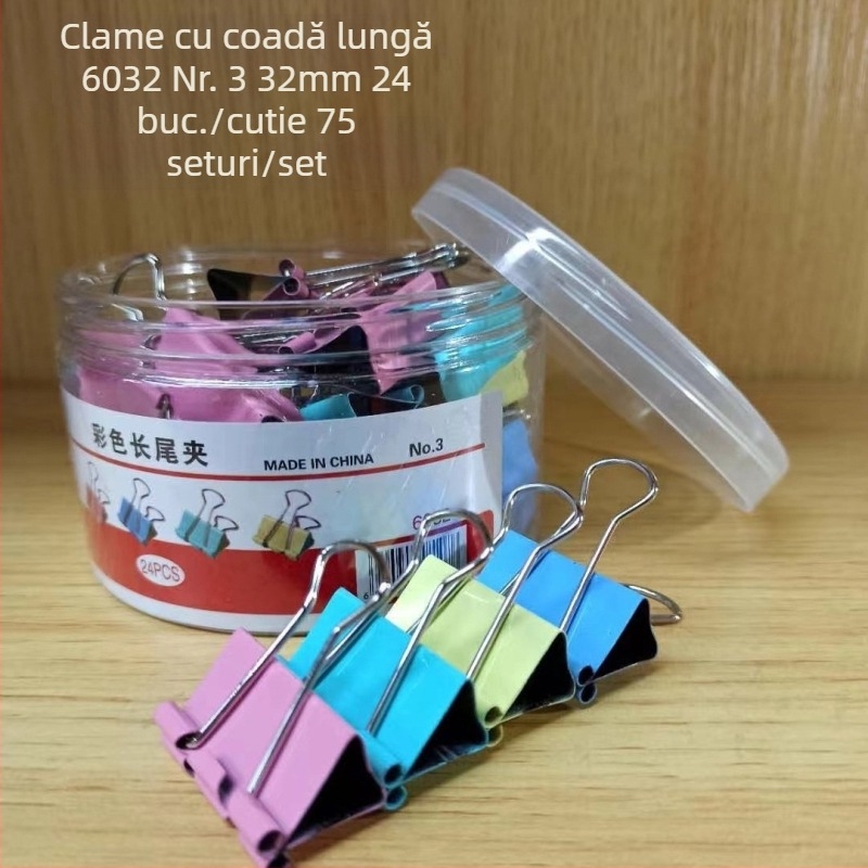 Cleme colorate pentru dosare din oțel inoxidabil, 15 mm, set de 60 bucăți, accesorii birou, design îngroșat