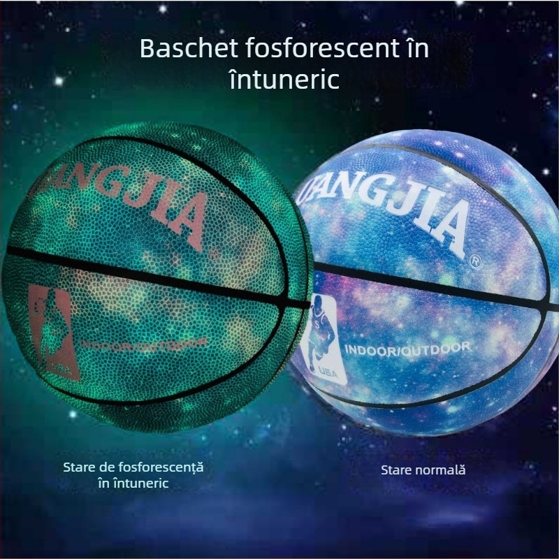 Minge de baschet fluorescentă, reflexivă și luminoasă, pentru copii mărimea 5 și pentru adulți mărimea 7, standard.