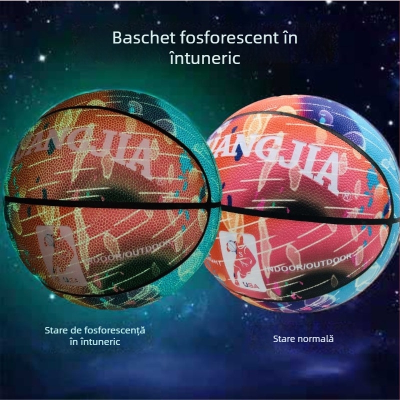 Minge de baschet fluorescentă, reflexivă și luminoasă, pentru copii mărimea 5 și pentru adulți mărimea 7, standard.
