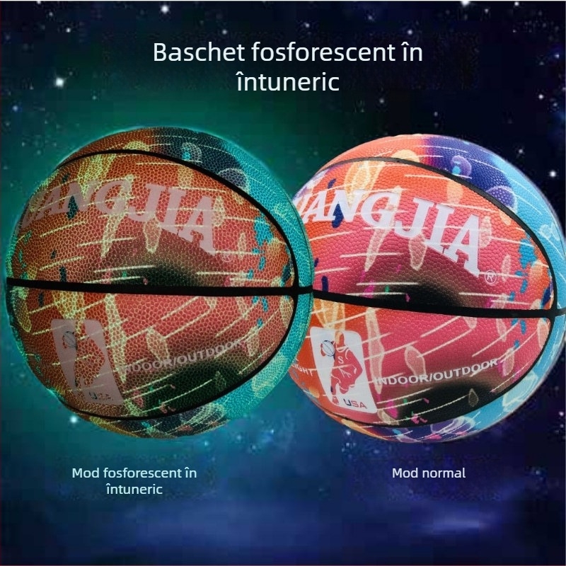 Minge de baschet fluorescentă, reflexivă și luminoasă, pentru copii mărimea 5 și pentru adulți mărimea 7, standard.