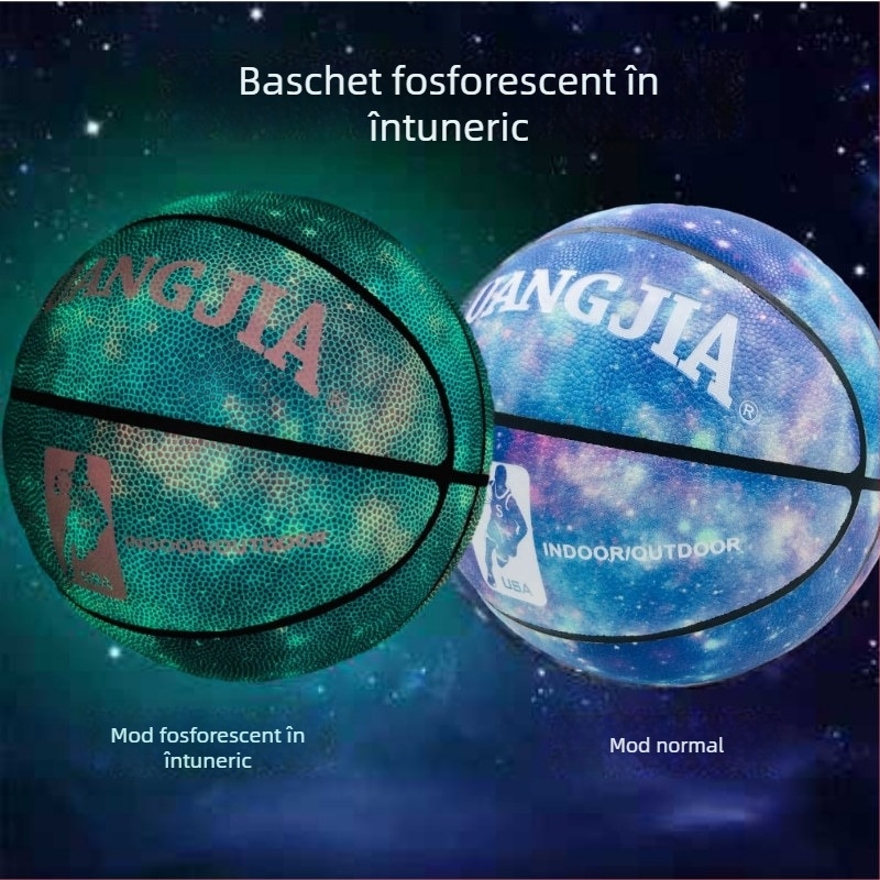 Minge de baschet fluorescentă, reflexivă și luminoasă, pentru copii mărimea 5 și pentru adulți mărimea 7, standard.