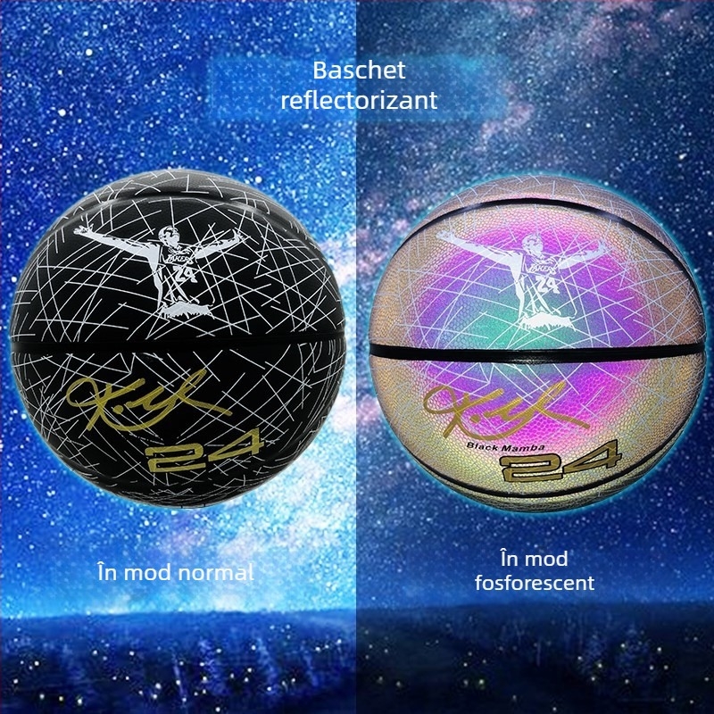 Minge de baschet fluorescentă, reflexivă și luminoasă, pentru copii mărimea 5 și pentru adulți mărimea 7, standard.