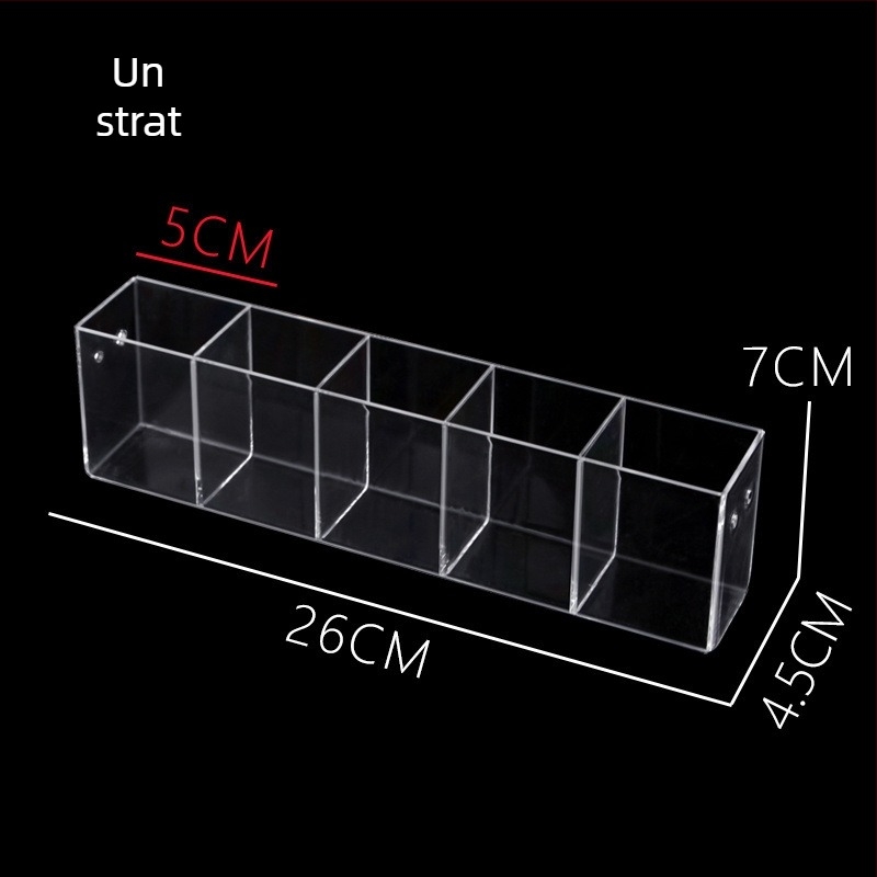 Raft de afișaj din acrilic pentru birou, cu suport pentru pixuri, design trapezoidal cu mai multe niveluri și spațiu de depozitare