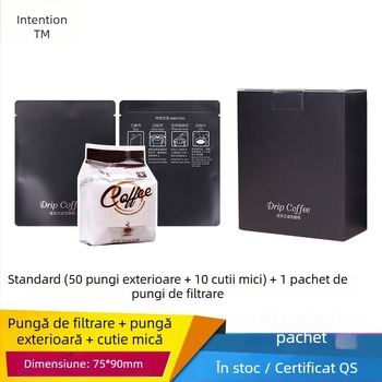 Intention Coffee: set format din 5 pachete de filtre pentru drip coffee, 10 filtre, husă exterioară și cutie de ambalare