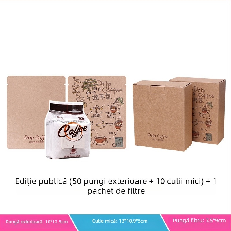 Intention Coffee: set format din 5 pachete de filtre pentru drip coffee, 10 filtre, husă exterioară și cutie de ambalare