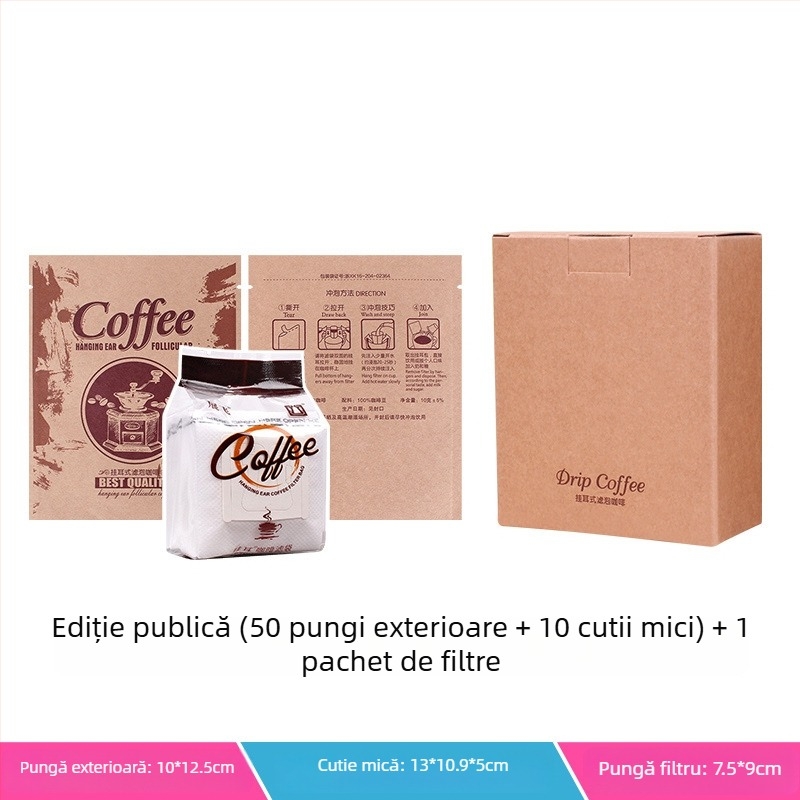 Intention Coffee: set format din 5 pachete de filtre pentru drip coffee, 10 filtre, husă exterioară și cutie de ambalare