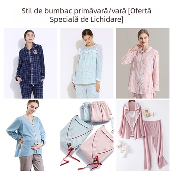 Pijama de vară din bumbac pentru alăptare și maternitate, respirabil, mâneci lungi