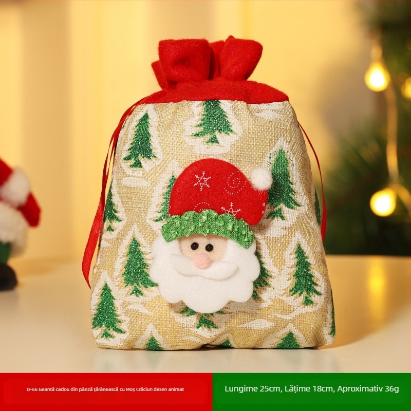 Set de ornamente de Crăciun într-o cutie cadou de catifea cu șnur, cu figurile Moș Crăciun, Om de zăpadă și căprioare