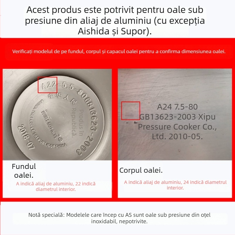 WBZ7 Inel de etanșare din aliaj de aluminiu pentru oală sub presiune — set garnituri capac, inel silicon, inel din piele, mărime 16–36 cm