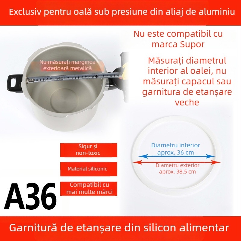 WBZ7 Inel de etanșare din aliaj de aluminiu pentru oală sub presiune — set garnituri capac, inel silicon, inel din piele, mărime 16–36 cm