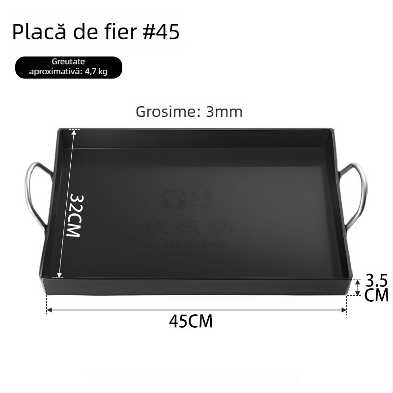 Placă Teppanyaki din fier forjat, pătrată, pentru uz casnic și comercial, fără strat, multifuncțională, portabilă, ușor de curățat